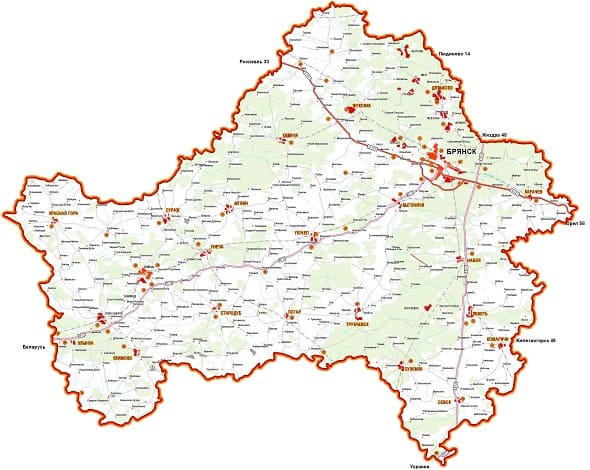 Карта автодорог Брянской области. Автовокзалы. Справочные телефоны.
