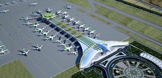 Международный аэропорт Ашхабад. Аэровокзал и стоянка самолетов. Табло аэропорта Ашхабад.