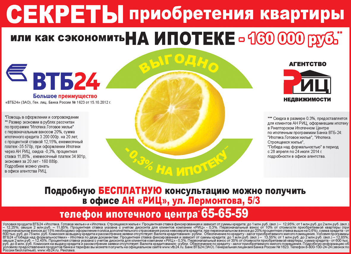 ВТБ24 - секреты приобретения квартиры или как сэкономить на ипотеке 160 000 руб.