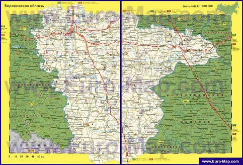 Карта автодорог Воронежской области. Автовокзалы. Справочные телефоны
