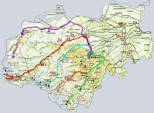 Карта автодорог Кабардино-Балкарской Республики. Автовокзалы. Справочные телефоны