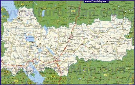 Карта автодорог Вологодской области. Автовокзалы. Справочные телефоны