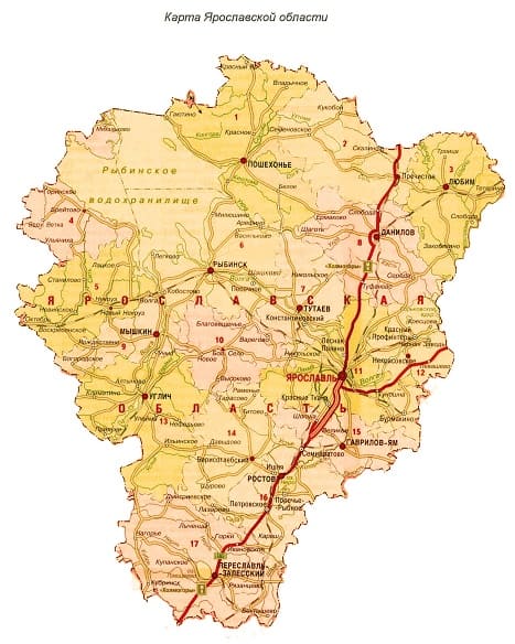 Карта автодорог Ярославской области. Автовокзалы. Справочные телефоны