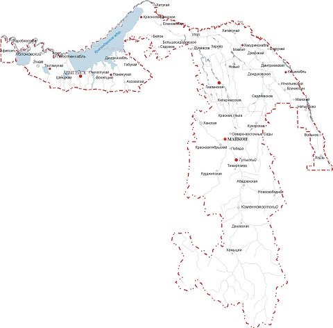 Карта автодорог Республики Адыгея. Автовокзалы, автостанции, справочные телефоны.