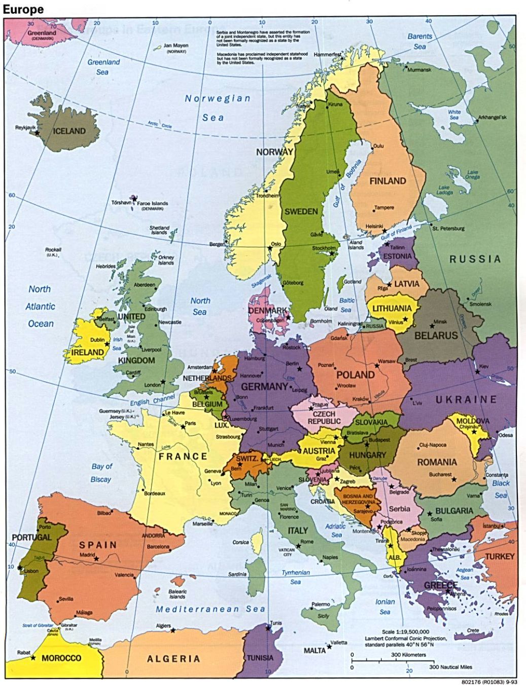 Карта Европы. Табло аэропортов Европы