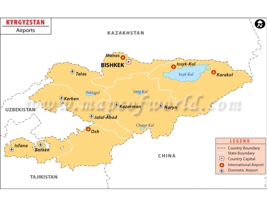 Карта аэропортов киргизии