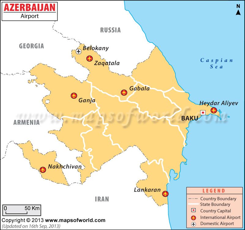 Карта Азербайджана. Справочная аэропортов Азербайджана 