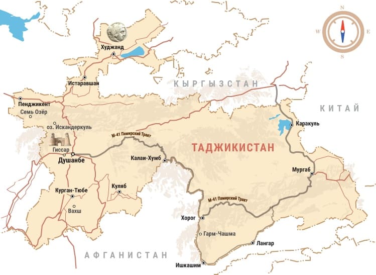 Карта Таджикистана. Справочная аэропортов Таджикистана