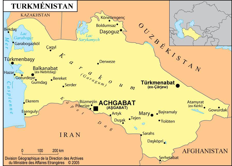 Карта Туркменистана. Справочная аэропортов Туркменистана