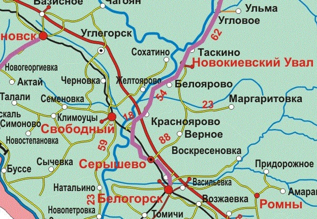 Углегорск на карте Амурской области